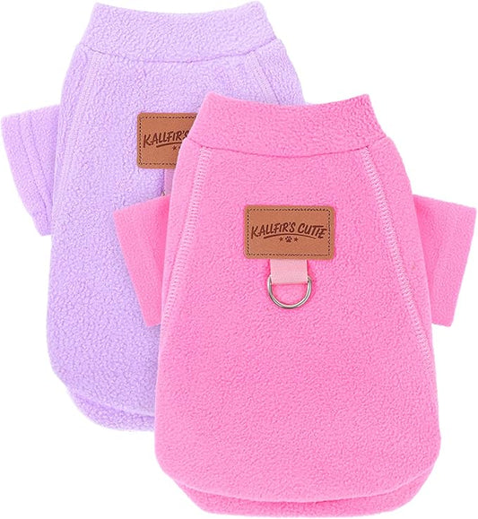 2 Pack Dog Sweaters with Leash Ring Fleece Dog Winter Clothes for Small Medium Dogs Girl Boy Turtleneck Pet Pullover Sweatshirt Puppy Sweaters Cat Apparel Clothing, L, Pink and Purple