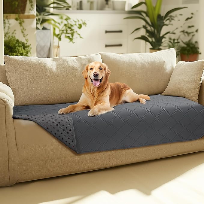 Luciphia 100% Waterproof Couch Cover Blanket for Dogs Anti-Slip Pet Couch Protector Sofa Mat Puppy Cat with Non-Slip Bottom, Grey, 30x70 Inch