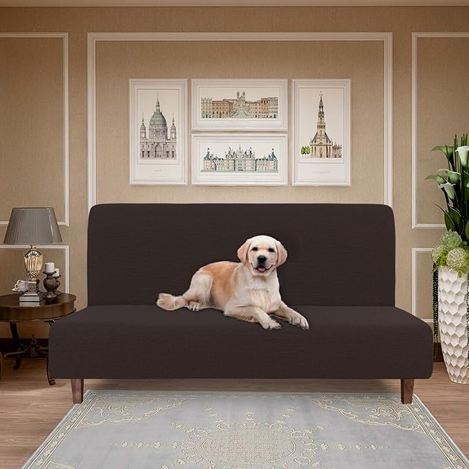 Easy-Going 100% Waterproof Futon Cover, Dual Waterproof Couch Cover for Futon, Stretch Jacquard Sofa Cover, Leakproof Furniture Protector for Kids, Pets, Dog and Cat (Medium, Chocolate)