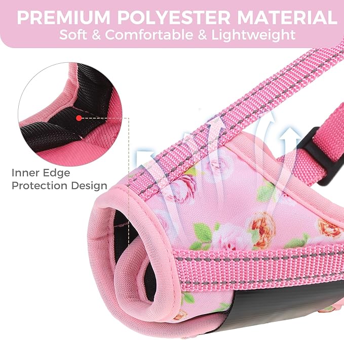 PAWCHIE Dog Muzzle, Soft Muzzle Anti Biting Barking Chewing, Comfortable Air Mesh Mouth Guard Breathable Adjustable Loop Pets Muzzle for Small Medium Large Dogs,Allows Panting Drinking,Pink Flowers L