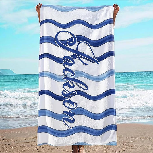JML Custom Beach Towel with Name, Personalized Microfiber Beach Towel with Name, Large, Soft, Quick Dry & Absorbent for Swim, Pool,Adult,Summer Holiday,Vacation,Travel,Gift for Anniversary, Birthday