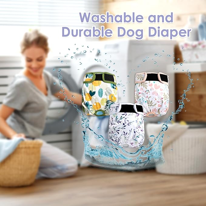 Washable Female Dog Diapers 3Pack,Reusable Diaper for Doggie,Highly Absorbent Dog Diaper,Adjustable Leakproof Puppy Diapers Skirt for Heat,Incontinence,Period Doggy Nappies XL
