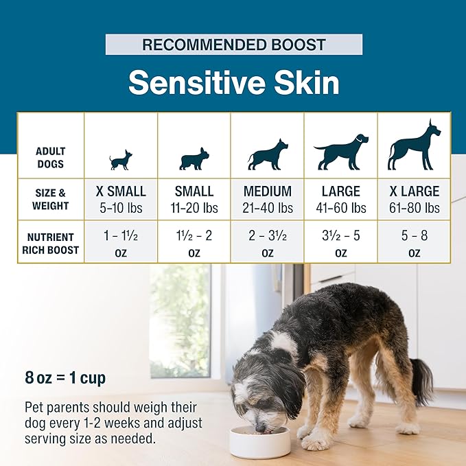 JustFoodForDogs JustFresh Boost Sensitive Skin Dog Food Topper for Immune Support and Healthy Coat, Human-Grade Fresh Pet Meal Booster, 8 oz Pouches - 8 Pack