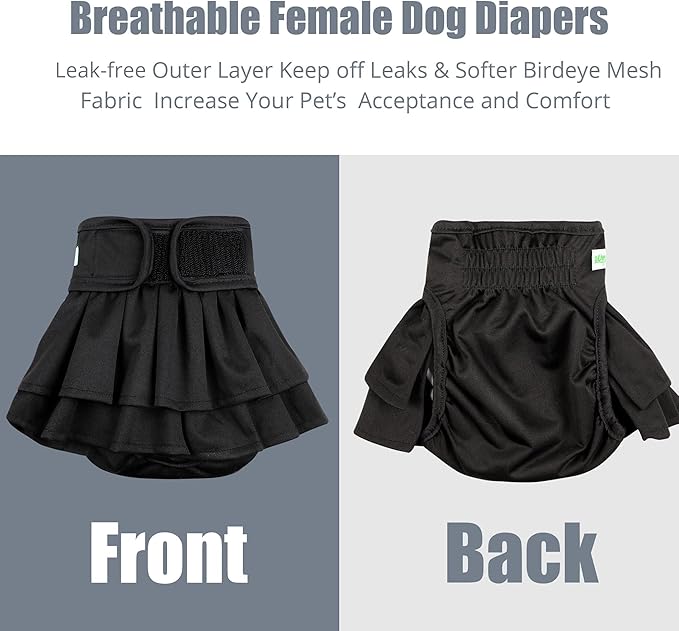 wegreeco Dog Diapers Female (3 Pack), Highly Absorbent Dog Diapers for Female Dogs Washable in Heat, Incontinence, or Excitable Urination (Black, Large)
