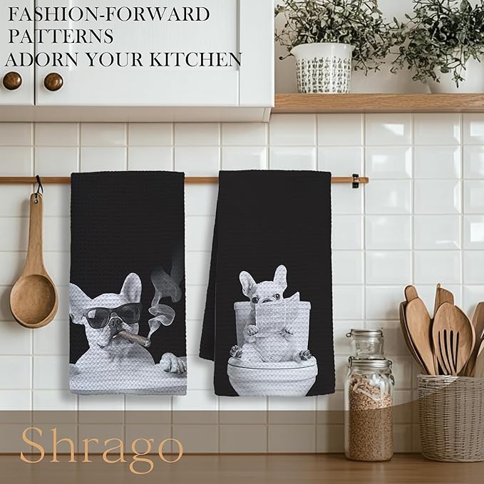 Funny French Bulldog Bathroom Hand Towels, Frenchie Gifts for Women Men, Dog Mom Dad Gifts Hand Towels for Bath Room Washroom, Dog Bathroom Decor, 16x24 Inch Set of 2