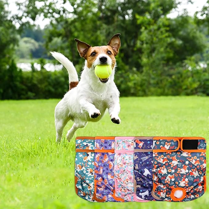 Washable Female Dog Diapers 5 Pack,Reusable Diaper for Doggie,Highly Absorbent Dog Diaper,Adjustable Leakproof Puppy Diapers Skirt for Heat,Incontinence,Period Doggy Nappies