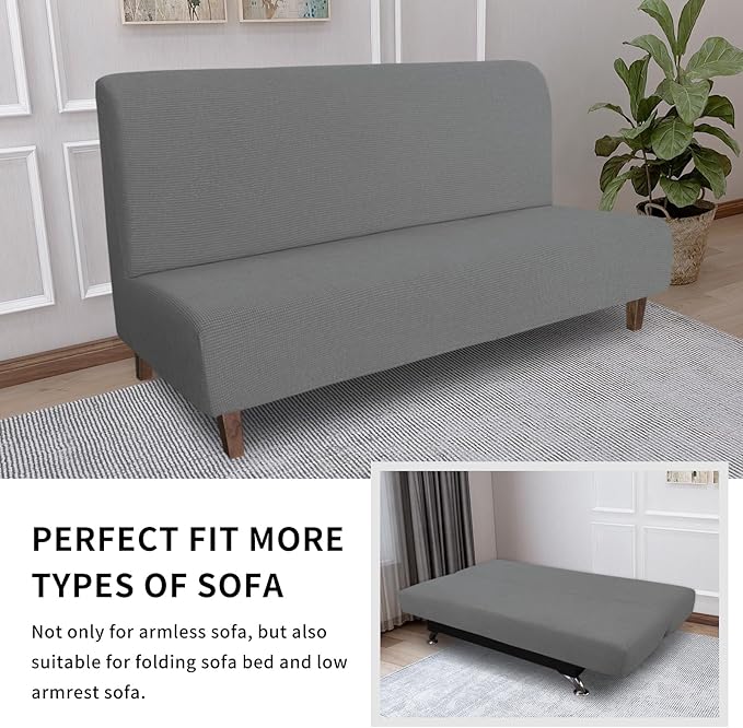 Easy-Going 100% Waterproof Futon Cover, Dual Waterproof Couch Cover for Futon, Stretch Jacquard Sofa Cover, Leakproof Furniture Protector for Kids, Pets, Dog and Cat (Medium, Grey)