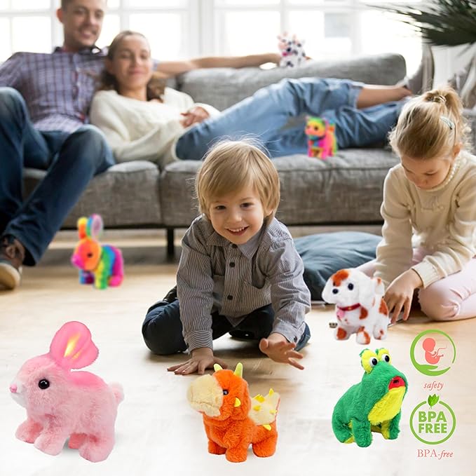 Hopearl Walking Dog with Bell Interactive Electronic Pet Plush Toy Puppy Woof and Moving Animated Nodding Head Gifts for Toddlers Birthday, Brown, 7''