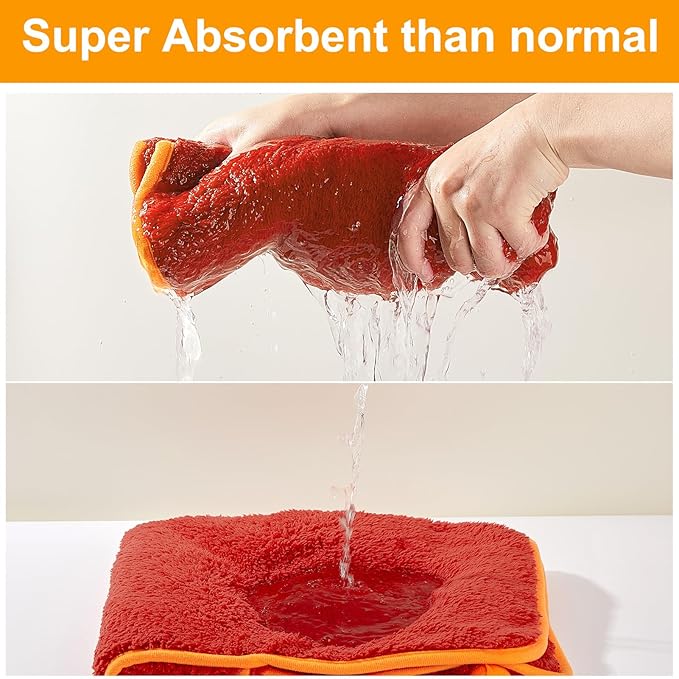 Bienbee Dog Bathrobe, Quick Drying Super Absorbent Dog Robes for After Bath, Warm Keeping Dogs Towel, Dogs Bath Supplies, Bright Red S