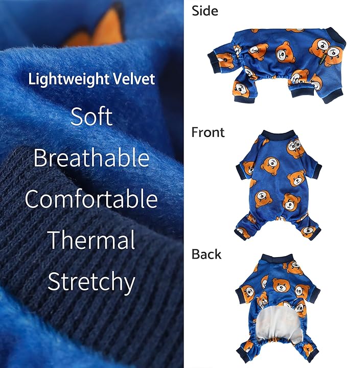 Fitwarm Cute Bear Dog Pajamas, Dog Clothes for Small Dogs Boy Girl, Fleece Pet Onesie with Feet, Royal Blue, Brown, Small