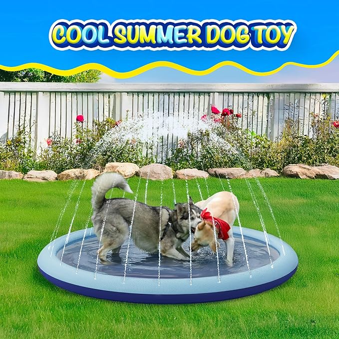 COMMOUDS Splash Pad for Kids and Dogs, Non-Slip Sprinkler Pad Thicken Pool Summer Outdoor Water Toys, Backyard Fountain Play Mat for Baby Toddlers Boys Girls Pet(67Inch)