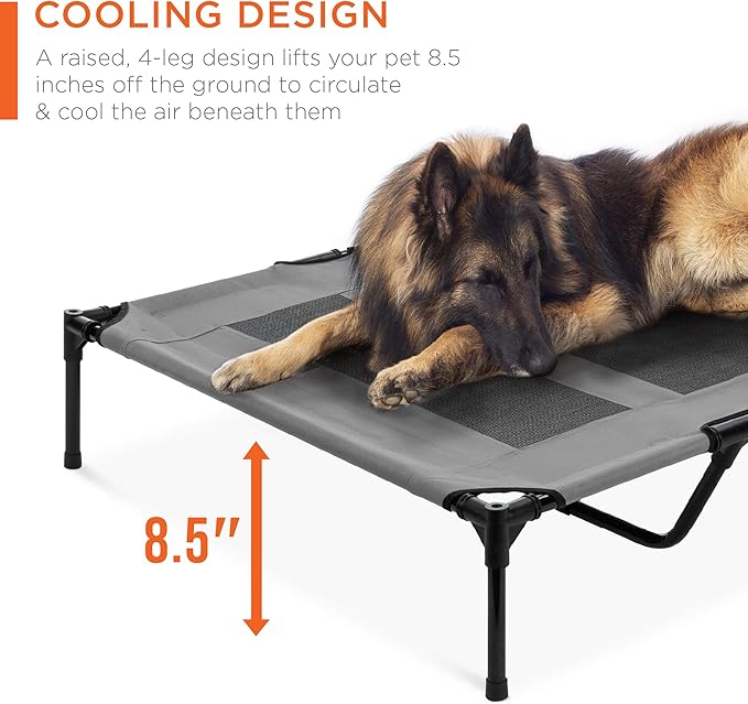 Best Choice Products 48in Elevated Cooling Dog Bed, Outdoor Raised Mesh Pet Cot w/Removable Canopy Shade Tent, Carrying Bag, Breathable Fabric - Gray