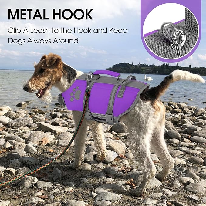 Queenmore Small Dog Life Jacket, Ripstop Dog Life Vest, Small Dog Life Vests for Swimming, Safety Dog Swimming Vest with Handle, Dog Life Vest for Boating with Hook Pet Life Jacket for Swim Water Pool