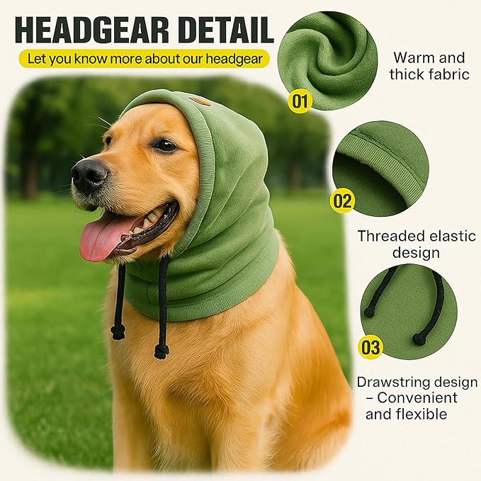 Dog Hat | Bandana for Warmth, Perfect for Fireworks, Thunderstorms, and Grooming（Green-L）