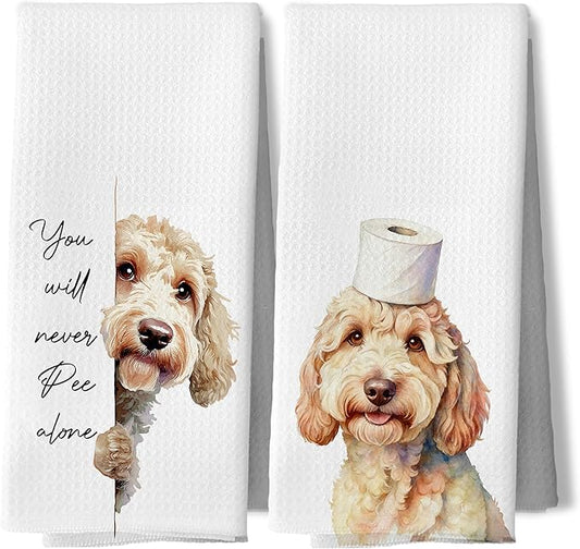 Funny Goldendoodle Bathroom Hand Towels, Goldendoodle Gifts Decorative Hand Tea Towels for Bath Room Washroom Restroom Toilet, 16x24 Inches Set of 2, Dog Bathroom Decor
