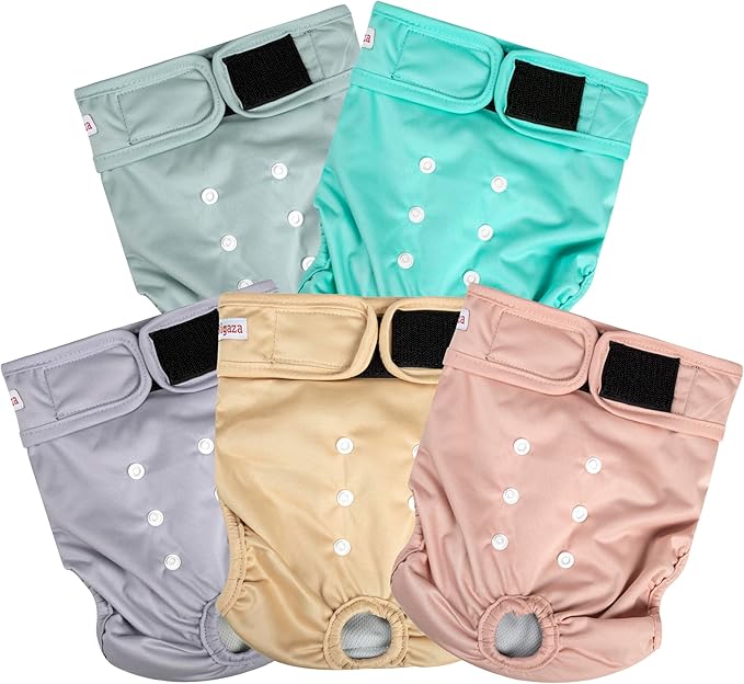 Washable Reusable Female Dog Diapers(5 Pack) Small Medium Large Doggie Puppy & Doggy Dog Diaper, Period Panties in Heat Medium Pink Purple Brown Green Blue