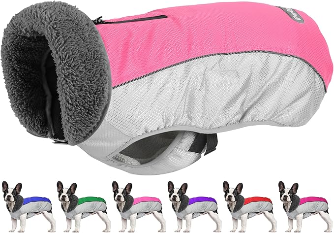 Dog Coat, Waterproof Ripstop Dog Winter Jacket with Leash Hole, Reflective Adjustable Warm Pet Fleece Snow Sweater for Small Medium Large Dogs - Pink, S