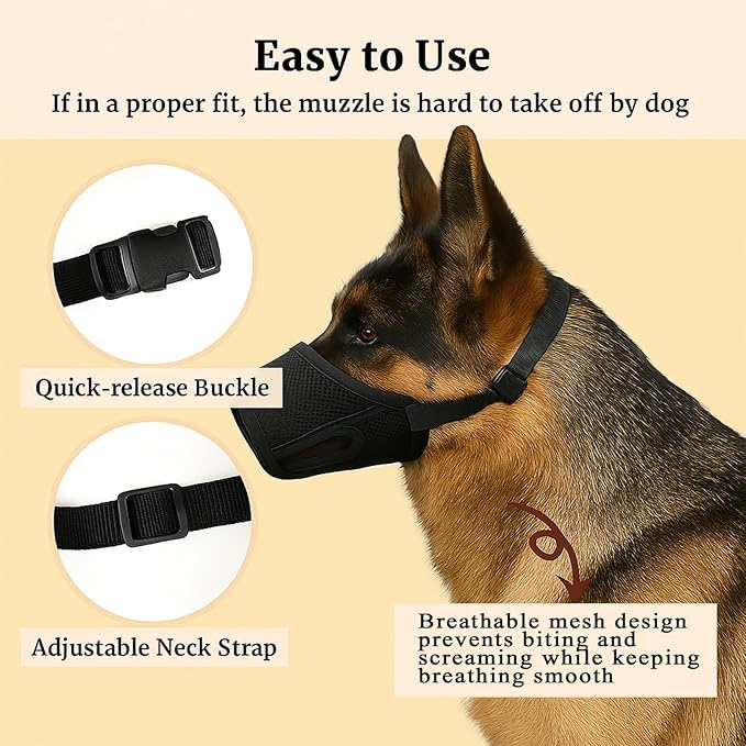 Dog Muzzle – Mesh Soft Muzzle for Small Medium Large Sized Dogs, Adjustable for No Bark, Scavenging, Licking & Chewing, Prevent Biting, Black (XL)