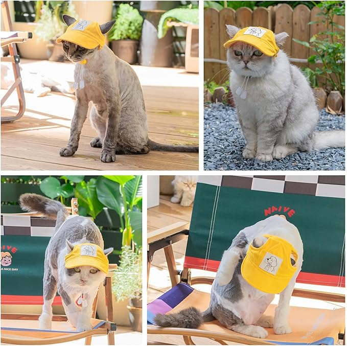 Pet Dog Baseball Cap, Cat Hat, Cat Dog Sun Cap with Ear Holes, Adjustable Puppy Outdoor Sun Hat (Yellow, Medium)