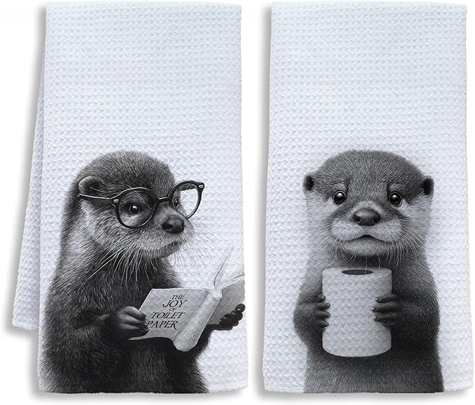 Funny Otter Bathroom Hand Towels, Kids Bathroom Decor, Gifts for Otter Lovers Hand Towels for Kids Bath Room Washroom, Animal Lovers Gifts, 16x24 Inch Set of 2