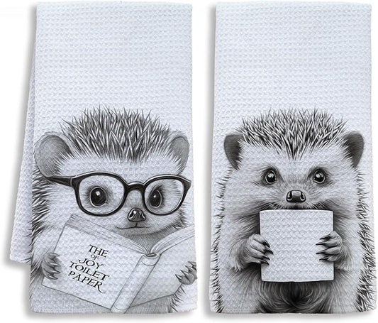 Funny Hedgehog Bathroom Hand Towels, Kids Bathroom Decor, Hedgehog Gifts for Women Men Hand Towels for Kids Bath Room Washroom, Animal Lovers Gifts, 16x24 Inch Set of 2