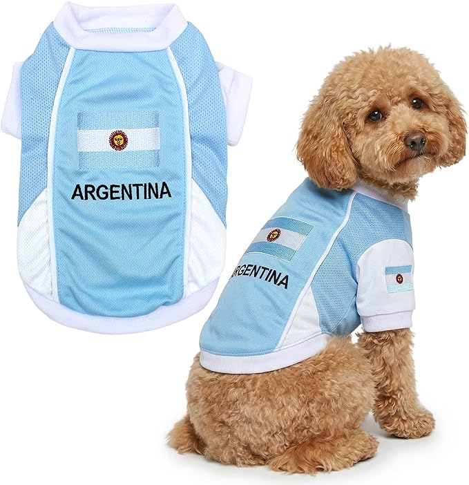 Parisian Pet Team Argentina Dog Jersey - Breathable Mesh Puppy Football Jersey - Lightweight Stretch Sporty Dog Clothes - Summer Shirts for Large Dogs - Soccer Jersey for Dogs - Sportswear Pet Clothes
