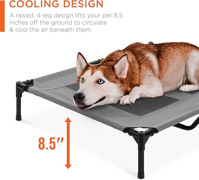 Best Choice Products 36in Elevated Cooling Dog Bed, Outdoor Raised Mesh Pet Cot w/Removable Canopy Shade Tent, Carrying Bag, Breathable Fabric - Gray
