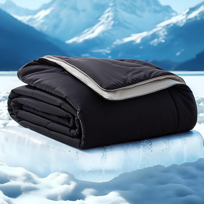 Bedsure Cooling Blankets for Hot Sleepers - Cooling Comforter, Cold Summer Blanket Twin Size for Bed, Ice Breathable and Lightweight Gift for Night Sweats, Black and Grey, 60x80 Inches