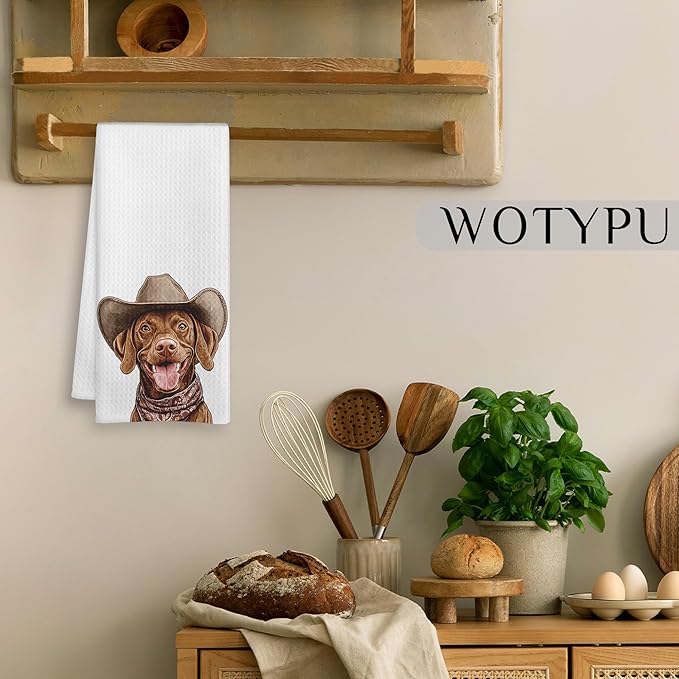 Cowboy Vizsla Kitchen Towels, Vizsla Gifts for Women Men Dish Tea Towel for Kitchen Decor, Funny Western Dog Hand Towels for Bathroom Decor, Dog Lover Mom Gifts, 16X24 Inch