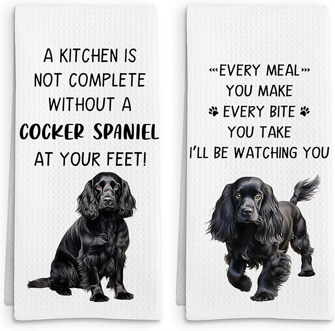 Black Cocker Spaniel Gifts Dog Kitchen Towels Set of 2, Gifts for Cocker Spaniel Lovers Hand Towel, Every Meal You Make Decorative Tea Dish Towels for Kitchen, Dog Kitchens Decor, 16x24in