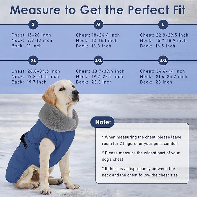 Dog Coat, Waterproof Dog Winter Jacket with Adjustable Buckle, Reflective Turtleneck Pet Snow Vest Warm Fleece Sweater for Small Medium Large Dogs - Blue, M
