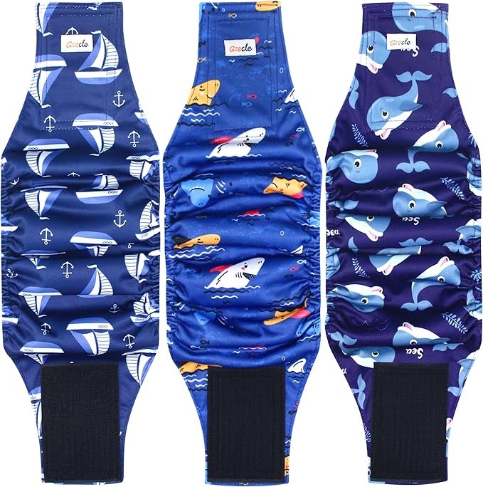 Reusable Dog Diapers Male 3Pcs, Premium Washable Belly Bands for Male Dogs Large, High Absorbing Male Dog Wraps for Doggie Puppy Excitable Urination and Training(Sailboat, L)