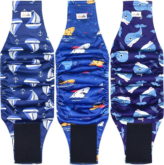 Reusable Dog Diapers Male 3Pcs, Premium Washable Belly Bands for Male Dogs Large, High Absorbing Male Dog Wraps for Doggie Puppy Excitable Urination and Training(Sailboat, L)
