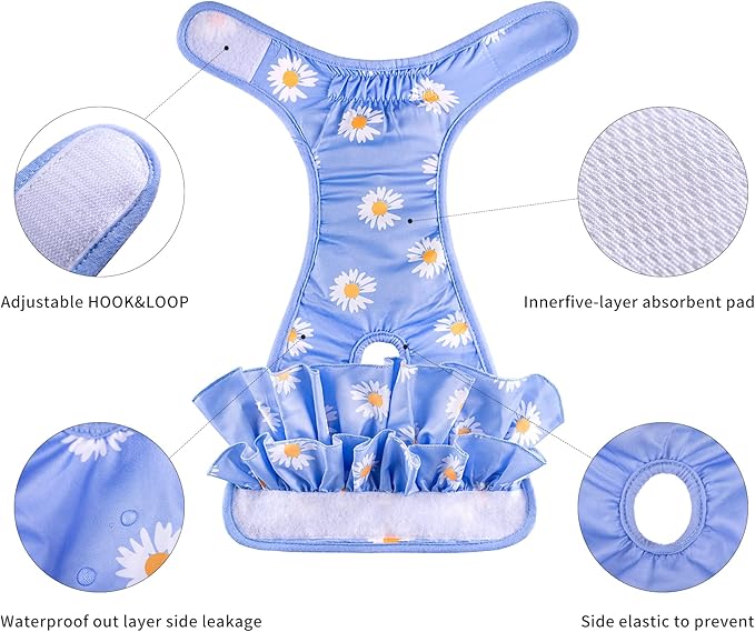 Female Dog Diapers Dog Menstrual Period Diapers Fashion Skirt for Girl Dogs, Highly Absorbent Dog Heat Panties Reusable Washable Female Dog Diapers Doggie Princess Dress (Medium Size, 3 Packs)