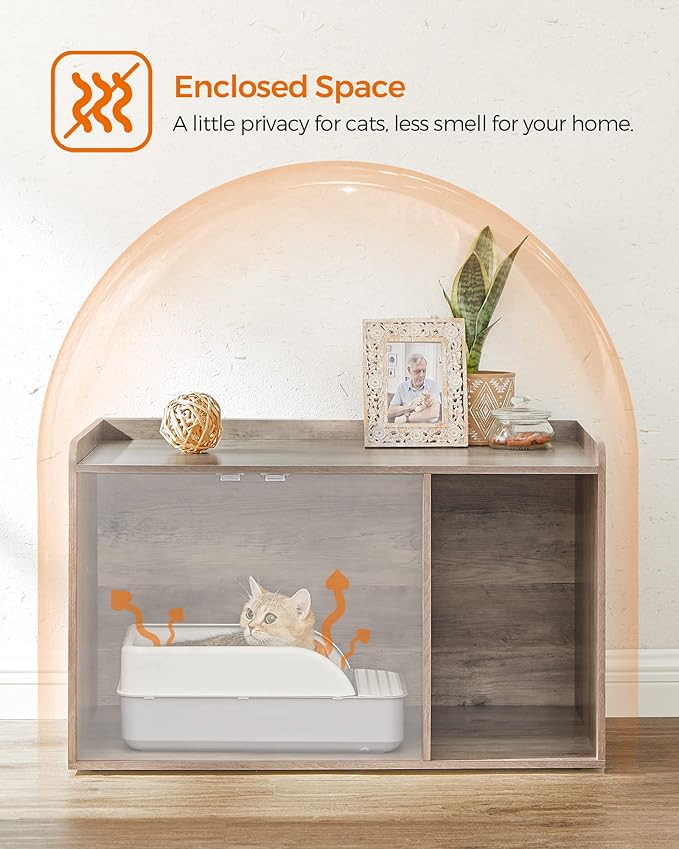 Feandrea Litter Box Enclosure, Cat Litter Box Furniture Hidden, with Front Entry, Modern Cat House for Indoor Cat, Kitty, Side End Table, 32.4 x 20.9 x 19.7 Inches, Greige UPCL001G01