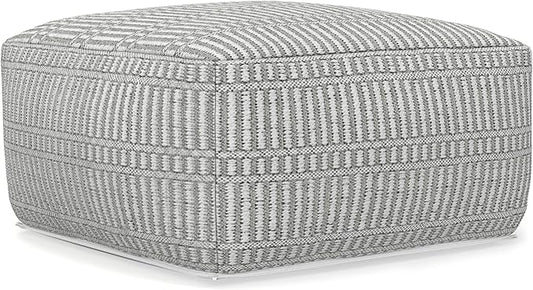 SIMPLIHOME Safford Square Pouf - 20 inch Wide Upholstered PET Polyester Ottoman in Grey and White, Boho Indoor/Outdoor Footstool or Extra Seating for Living Room or Bedroom, Assembled