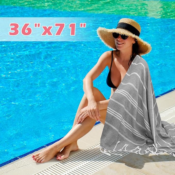 12 Pack Turkish Beach Towel Oversized Beach Towels 36"x71"Turkish Towel Soft Sand Free Quick Dry Lightweight Beach Towel Bath Towels Grey
