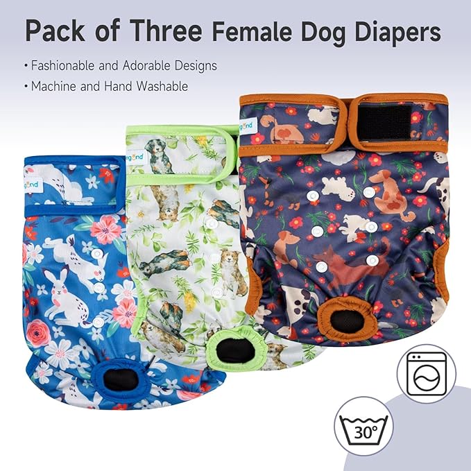 Paw Legend Washable Reusable Female Dog Period Diapers for Heat Doggie Puppy Diapers for Female Dogs (3 Pack, Medium)