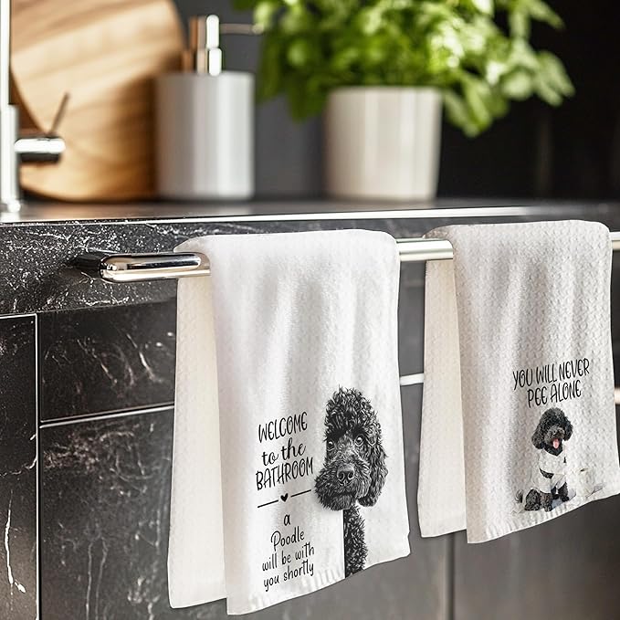 Cabana Bro Funny Black Poodle Bathroom Hand Towels, Poodle Gifts for Women Men, Dog Lover Gifts, Welcome to The Bathroom Decorative Hand Towels for Bath Room Washroom, 16x24 Inch Set of 2
