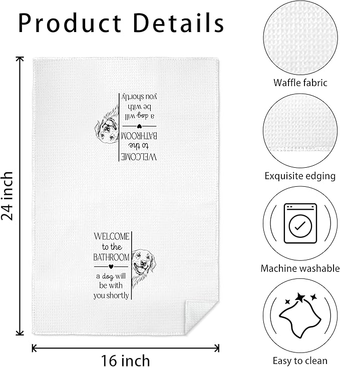 Funny Golden Retriever Bathroom Hand Towels, Gifts for Golden Retriever Lovers, Welcome to The Bathroom a Dog Will Be with Decorative Hand Towels for Bath Room Washroom Restroom, 16x24 Inch