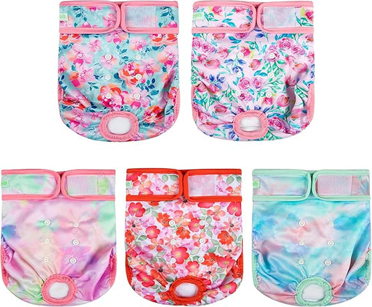 wegreeco Female Dog Diapers, Washable Reusable Pet Puppy Doggie Diapers for Small Medium Large Female Dogs in Heat Period, Doggy Period Panties XX-Large, Blossoms