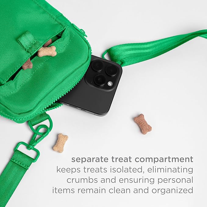 Ubbi Dog Treat Pouch for Training & Walking, 3-Way Wear Options - Crossbody, Waist, or Clip-On - with Magnetic Closure & Poop Bag Dispenser, Recycled RPET, Blue