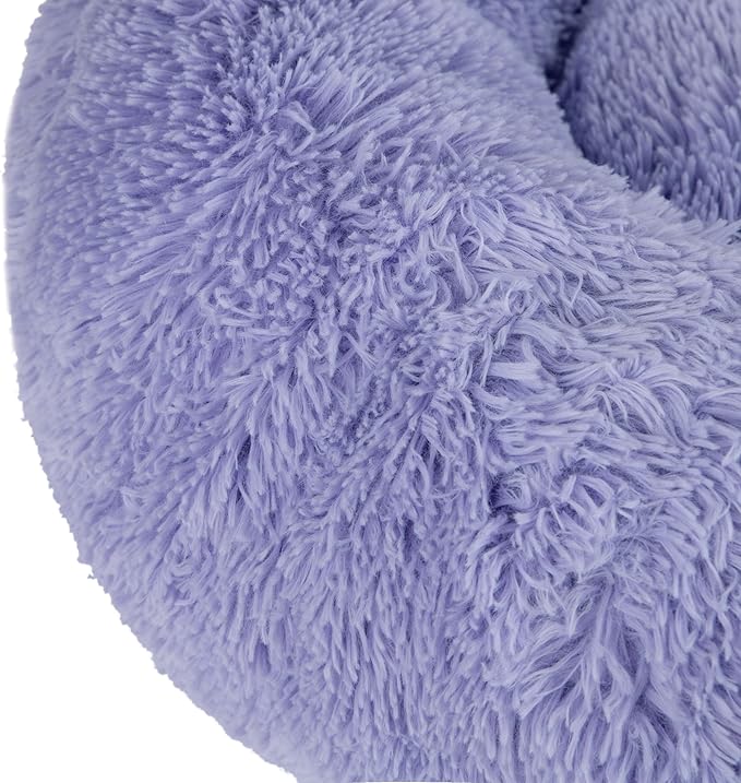 Best Pet Supplies Round Calming Dog Bed for Small, Medium & Large Dogs, Plush Donut Cuddler Pet Bed w/Raised Rim for Head, Neck Support, Anti-Slip Bottom Washable Bed - Lavender, 20 x 20 x 6