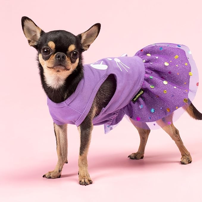 Fitwarm Easter Bunny Dog Dress, Holiday Dog Clothes for Small Dogs Girl, Pet Easter Outfit, Purple, White, Small
