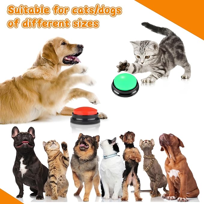 Recordable Buttons 4 Color, Dog Buttons for Communication, Training Your Pet to Talk, Talking Pet Buttons, Dog Training Set, 30 Second Record & Clear Playback