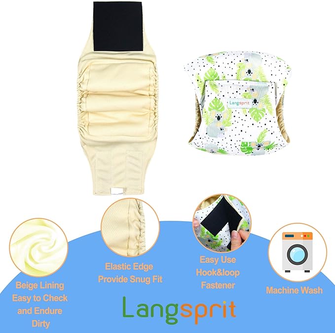 Langsprit Male Belly Bands for Dogs (Pack of 3) - High Absorbing Dog Wraps Male Washable - Reusable Small Doggy Doggie Puppy Dog Diapers (Koala, Medium)