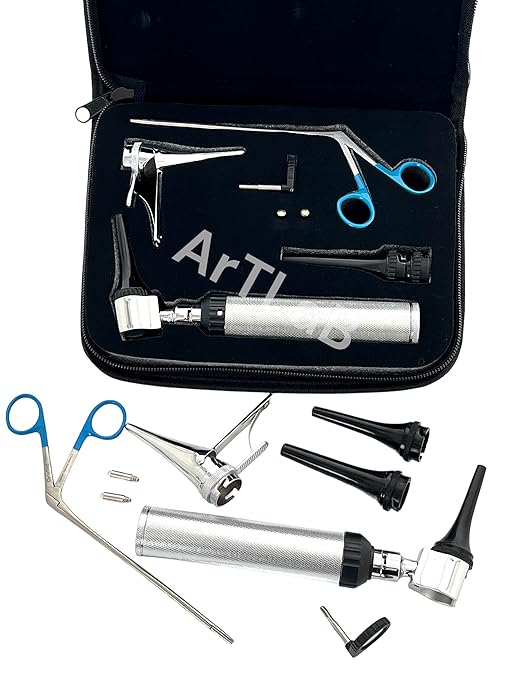 ArtLaB-Premium Veterinary Otoscope Set Kit Veterinary Diagnostic Set Instrument with Reusable Ear Speculas Set -Veterinary Diagnostic Otoscope Set and Hartman Speculum (Zipper Vet Slit Head Otoscope)