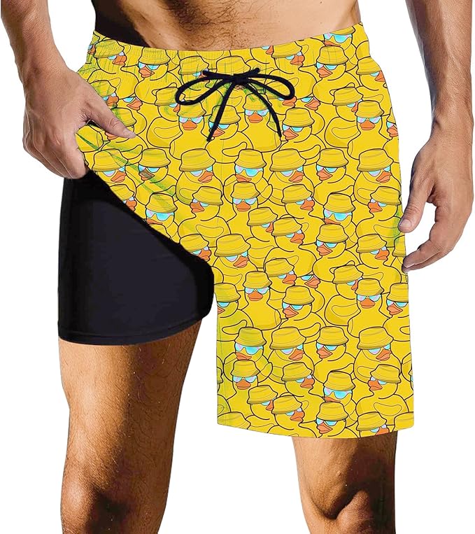 Mens Swim Trunks with Compression Liner Quick Dry Zipper Pocket Bathing