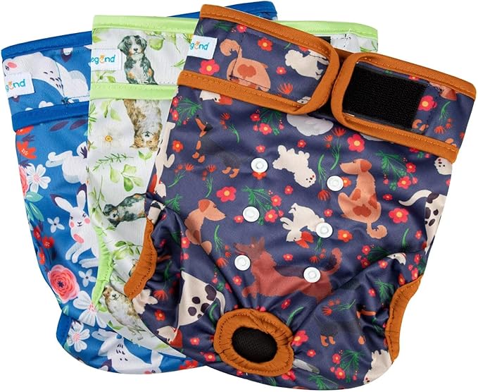 Paw Legend Washable Reusable Female Dog Period Diapers for Heat Doggie Puppy Diapers for Female Dogs (3 Pack, Medium)