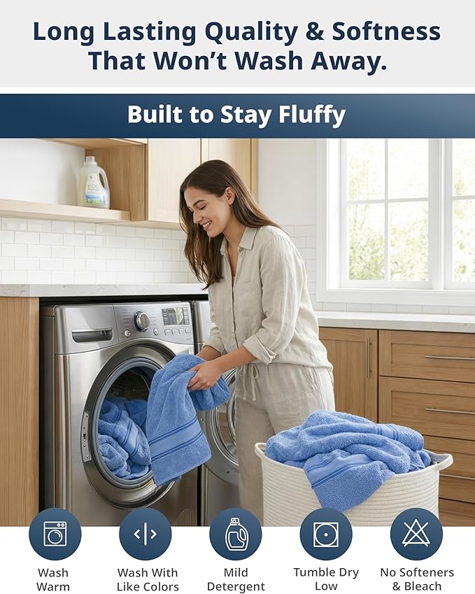 LANE LINEN Luxury Bath Towels Set - 6 Piece Set, 100% Cotton Bathroom Towel, Zero Twist, Quick Dry Shower Towels, Soft Absorbent Bath Towel, 2 Bath Towels, 2 Hand Towels, 2 Wash Cloths - Allure